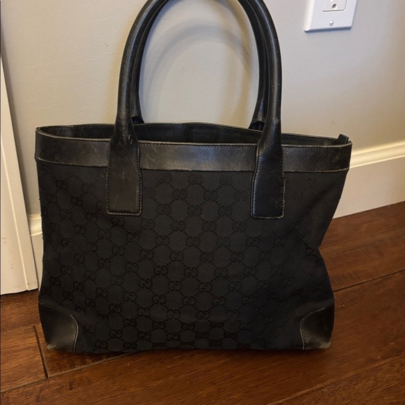 Gucci Handbags - Authentic GUCCI Black GG Nylon Monogram Leather Abbey Medium Tote Bag